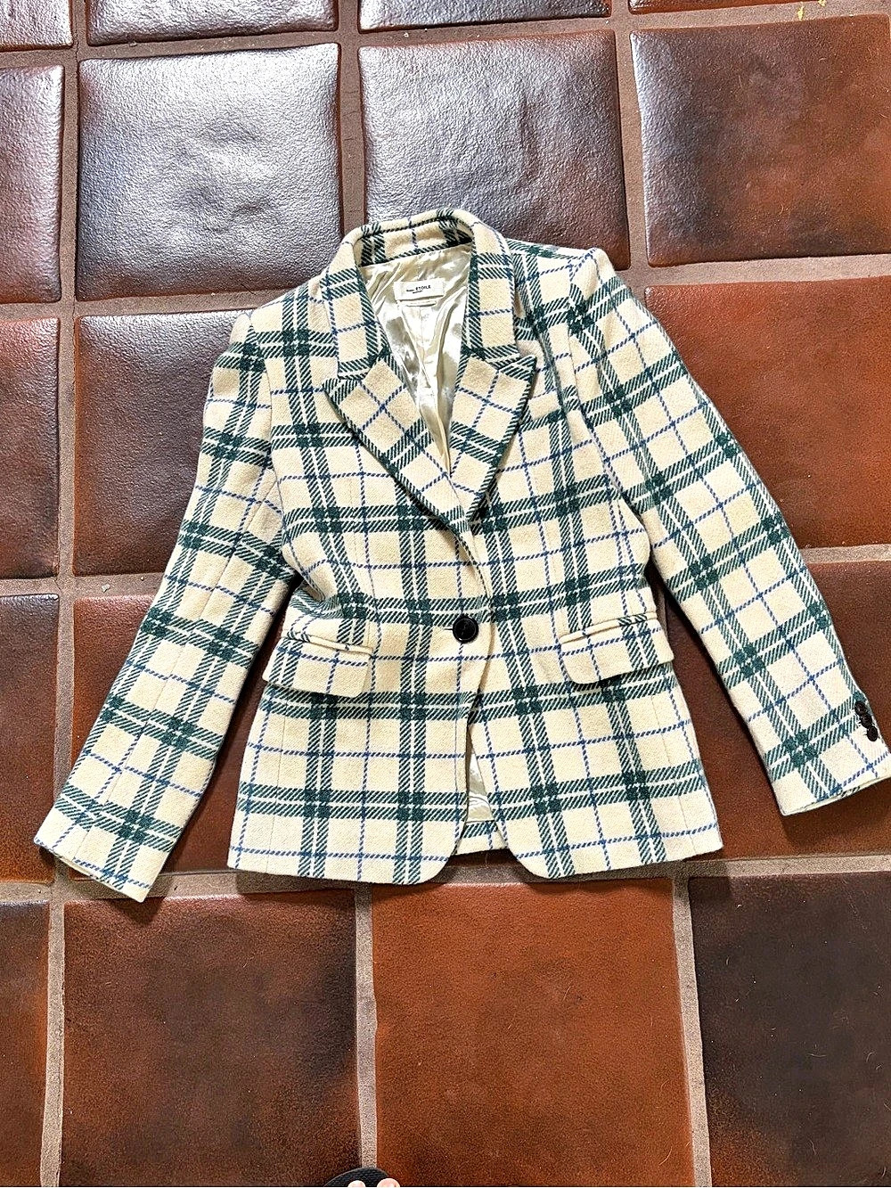 Isabel Marant Étoile Jacket Plaid Wool Blazer in Cream & Green Size 38 Like New